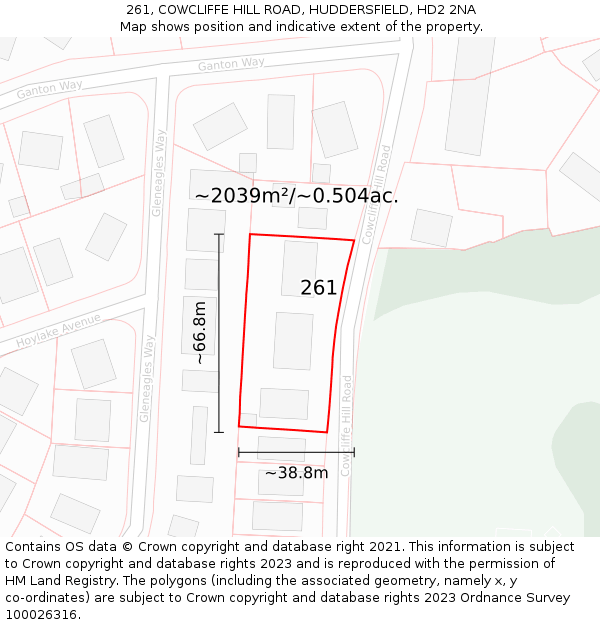 261, COWCLIFFE HILL ROAD, HUDDERSFIELD, HD2 2NA: Plot and title map