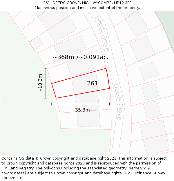 261, DEEDS GROVE, HIGH WYCOMBE, HP12 3PF: Plot and title map