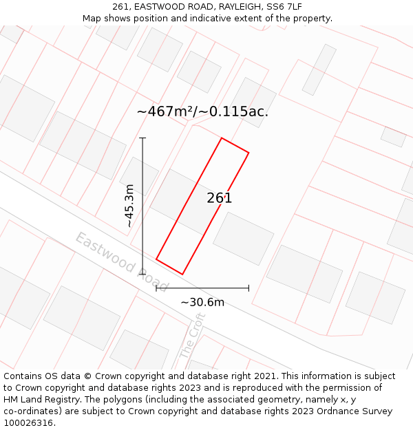 261, EASTWOOD ROAD, RAYLEIGH, SS6 7LF: Plot and title map