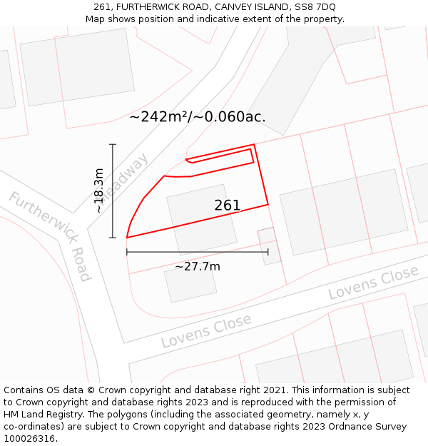 261, FURTHERWICK ROAD, CANVEY ISLAND, SS8 7DQ: Plot and title map