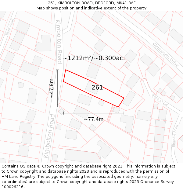 261, KIMBOLTON ROAD, BEDFORD, MK41 8AF: Plot and title map