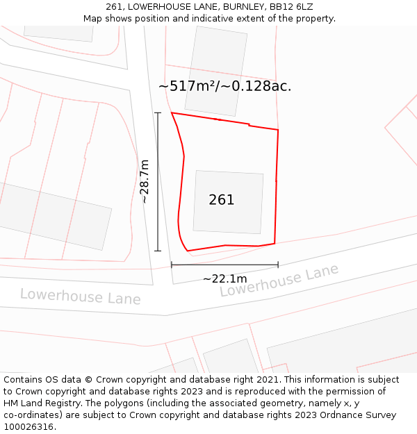 261, LOWERHOUSE LANE, BURNLEY, BB12 6LZ: Plot and title map
