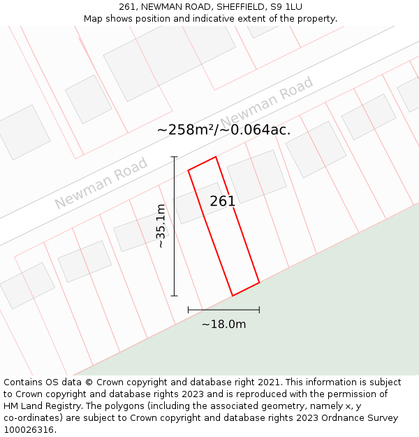 261, NEWMAN ROAD, SHEFFIELD, S9 1LU: Plot and title map