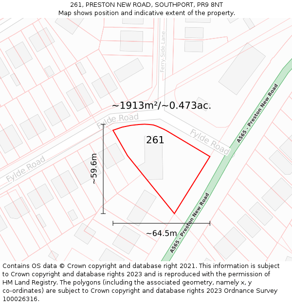 261, PRESTON NEW ROAD, SOUTHPORT, PR9 8NT: Plot and title map