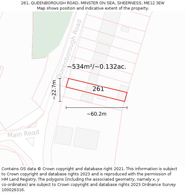 261, QUEENBOROUGH ROAD, MINSTER ON SEA, SHEERNESS, ME12 3EW: Plot and title map