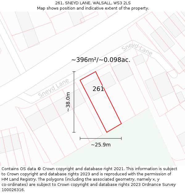 261, SNEYD LANE, WALSALL, WS3 2LS: Plot and title map