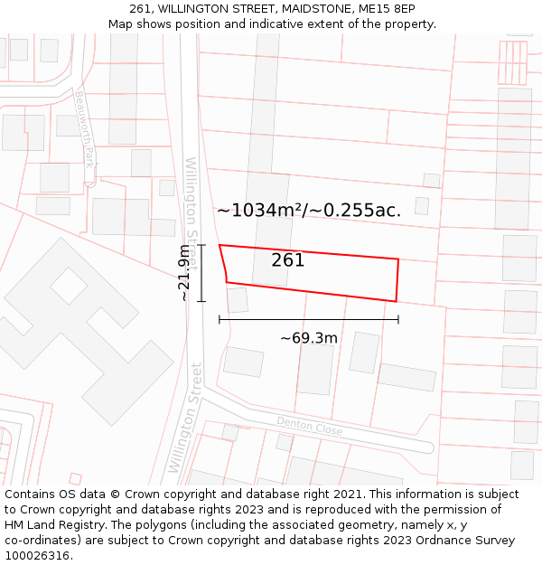 261, WILLINGTON STREET, MAIDSTONE, ME15 8EP: Plot and title map