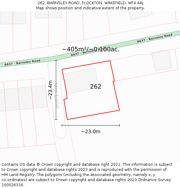 262, BARNSLEY ROAD, FLOCKTON, WAKEFIELD, WF4 4AJ: Plot and title map