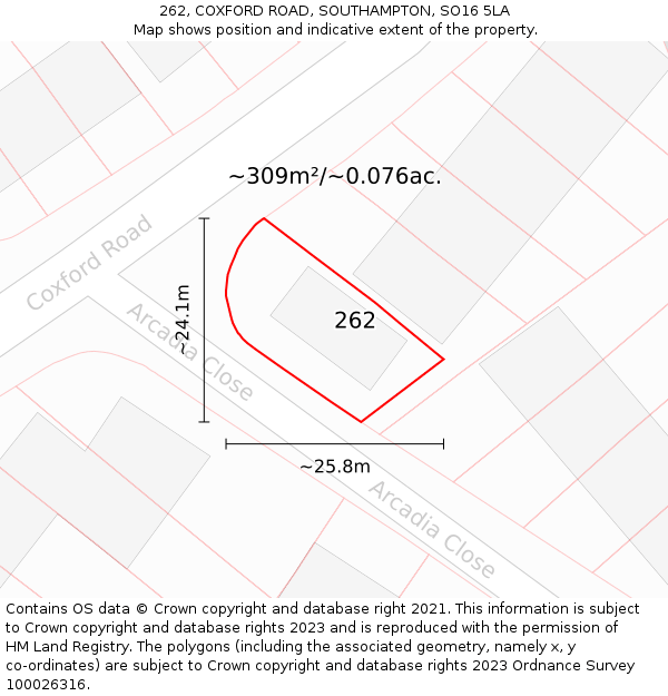 262, COXFORD ROAD, SOUTHAMPTON, SO16 5LA: Plot and title map