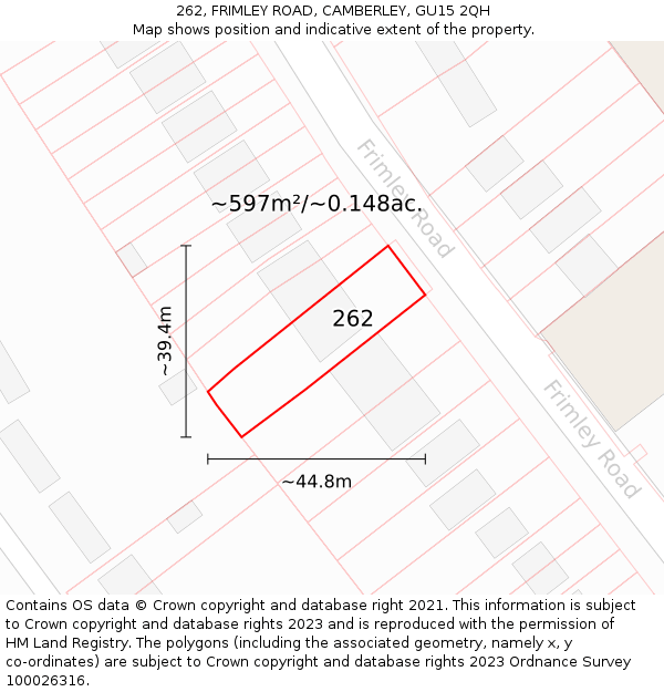 262, FRIMLEY ROAD, CAMBERLEY, GU15 2QH: Plot and title map