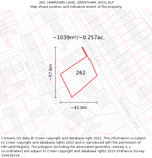 262, HARROWBY LANE, GRANTHAM, NG31 9LP: Plot and title map