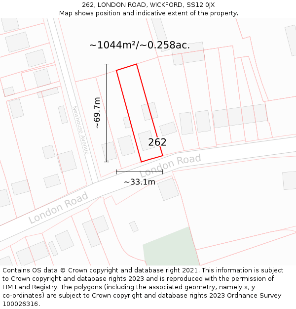 262, LONDON ROAD, WICKFORD, SS12 0JX: Plot and title map