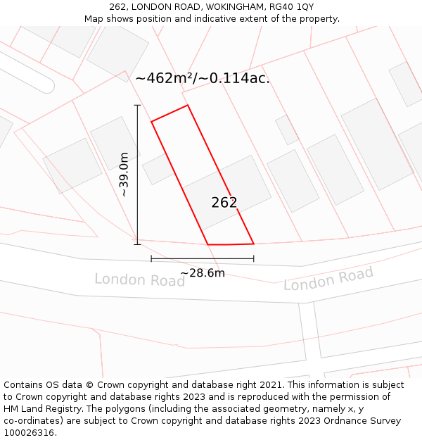 262, LONDON ROAD, WOKINGHAM, RG40 1QY: Plot and title map