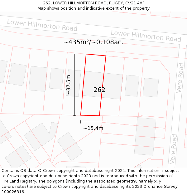262, LOWER HILLMORTON ROAD, RUGBY, CV21 4AF: Plot and title map