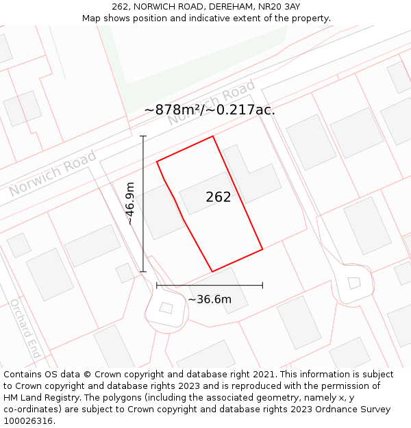 262, NORWICH ROAD, DEREHAM, NR20 3AY: Plot and title map