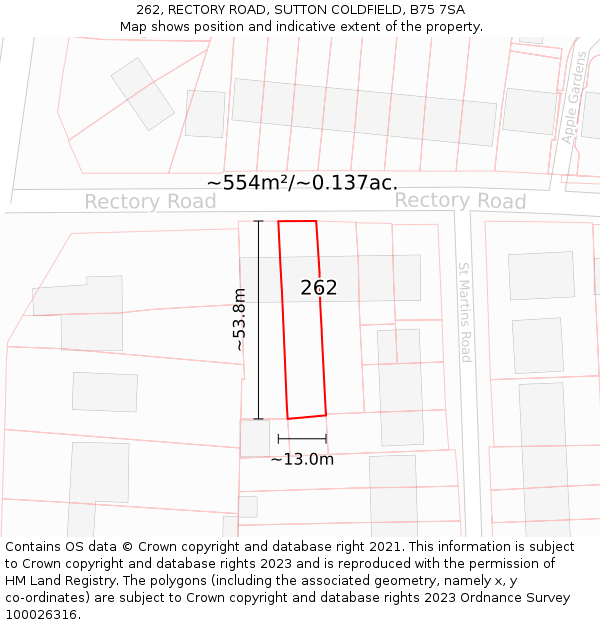 262, RECTORY ROAD, SUTTON COLDFIELD, B75 7SA: Plot and title map