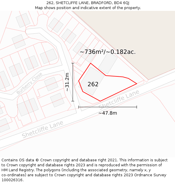 262, SHETCLIFFE LANE, BRADFORD, BD4 6QJ: Plot and title map