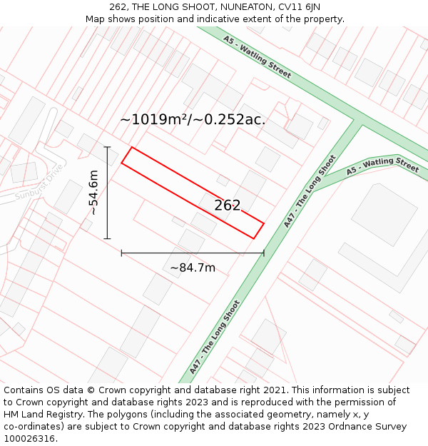 262, THE LONG SHOOT, NUNEATON, CV11 6JN: Plot and title map