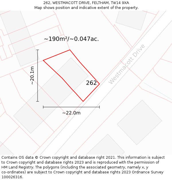 262, WESTMACOTT DRIVE, FELTHAM, TW14 9XA: Plot and title map