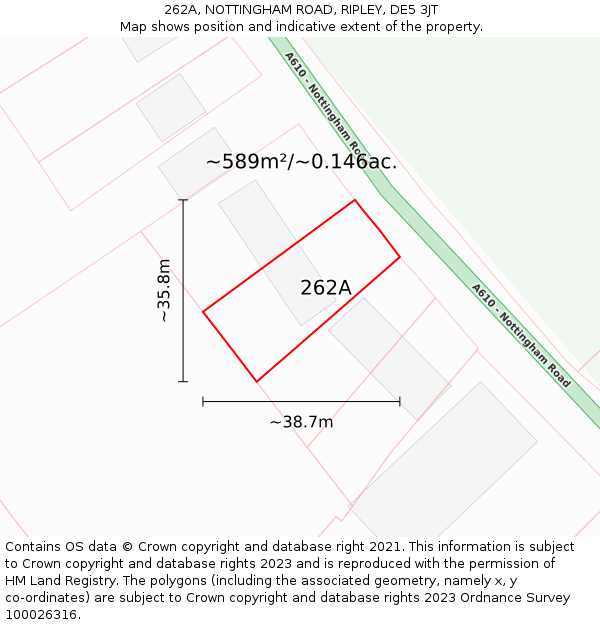 262A, NOTTINGHAM ROAD, RIPLEY, DE5 3JT: Plot and title map