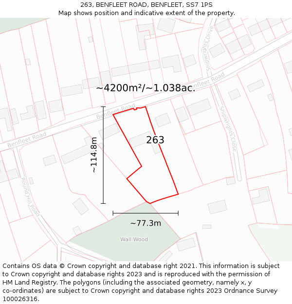 263, BENFLEET ROAD, BENFLEET, SS7 1PS: Plot and title map