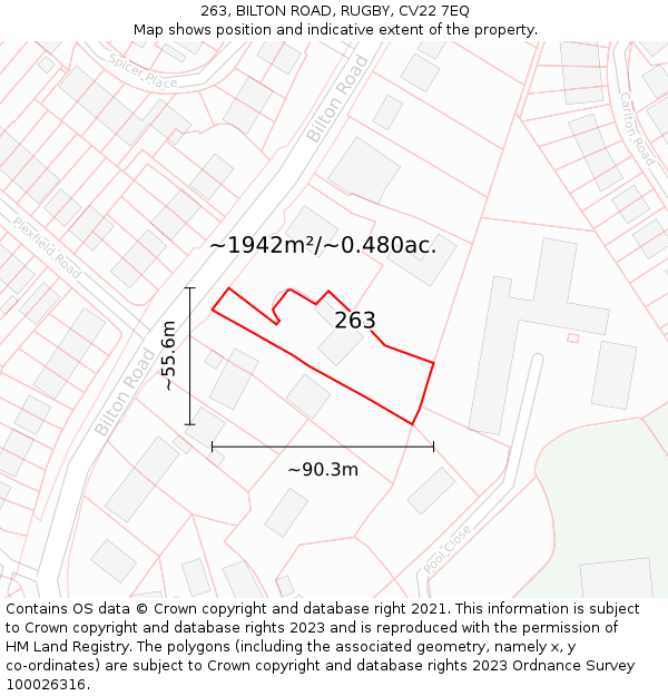 263, BILTON ROAD, RUGBY, CV22 7EQ: Plot and title map