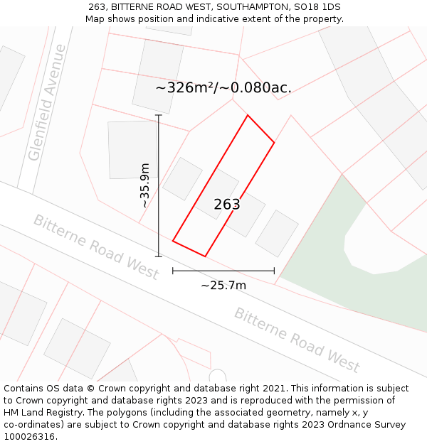 263, BITTERNE ROAD WEST, SOUTHAMPTON, SO18 1DS: Plot and title map