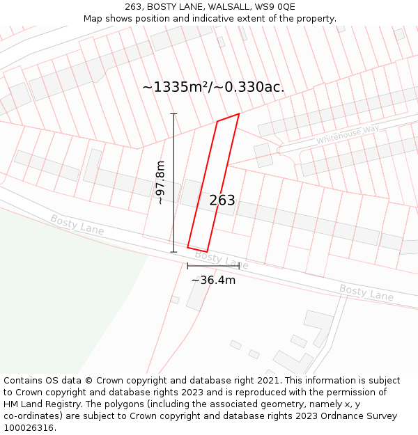 263, BOSTY LANE, WALSALL, WS9 0QE: Plot and title map