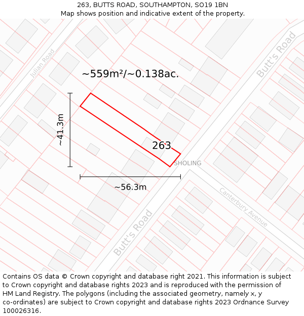 263, BUTTS ROAD, SOUTHAMPTON, SO19 1BN: Plot and title map
