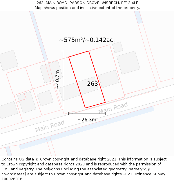 263, MAIN ROAD, PARSON DROVE, WISBECH, PE13 4LF: Plot and title map