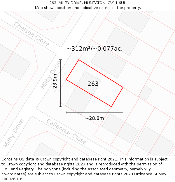 263, MILBY DRIVE, NUNEATON, CV11 6UL: Plot and title map