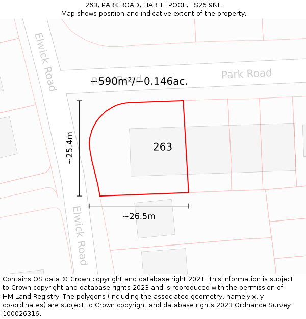 263, PARK ROAD, HARTLEPOOL, TS26 9NL: Plot and title map
