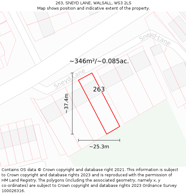 263, SNEYD LANE, WALSALL, WS3 2LS: Plot and title map