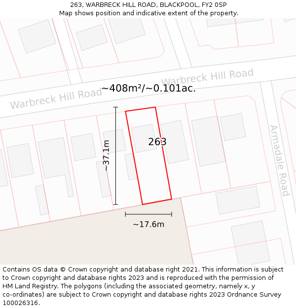 263, WARBRECK HILL ROAD, BLACKPOOL, FY2 0SP: Plot and title map