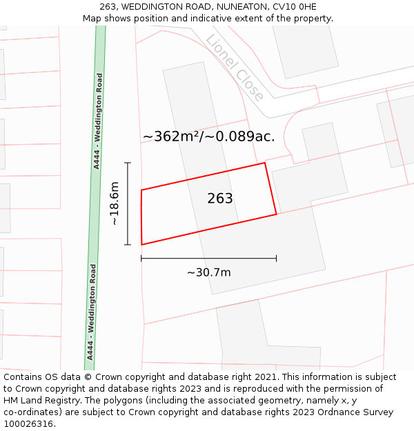263, WEDDINGTON ROAD, NUNEATON, CV10 0HE: Plot and title map