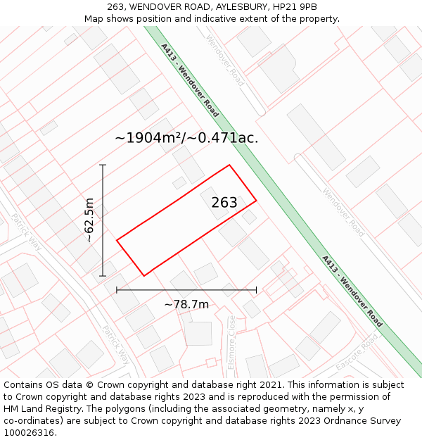 263, WENDOVER ROAD, AYLESBURY, HP21 9PB: Plot and title map