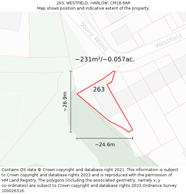 263, WESTFIELD, HARLOW, CM18 6AR: Plot and title map