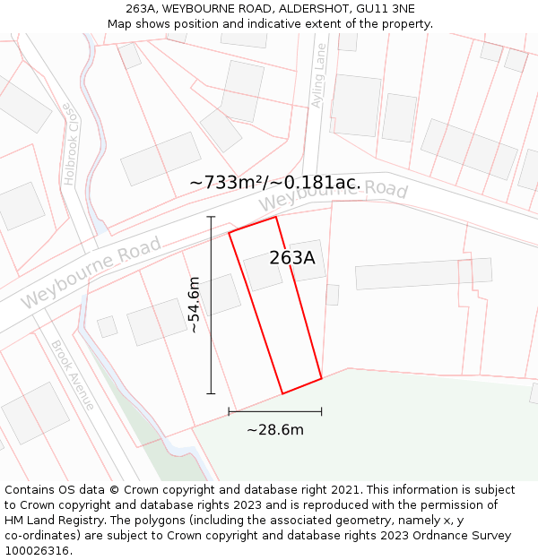 263A, WEYBOURNE ROAD, ALDERSHOT, GU11 3NE: Plot and title map