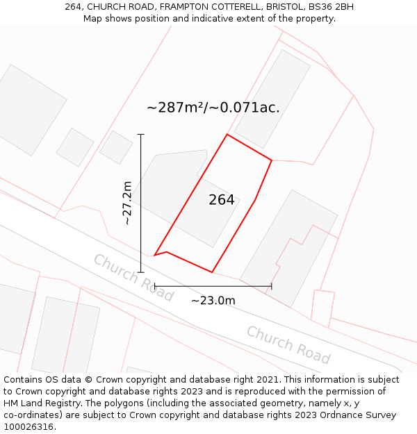 264, CHURCH ROAD, FRAMPTON COTTERELL, BRISTOL, BS36 2BH: Plot and title map