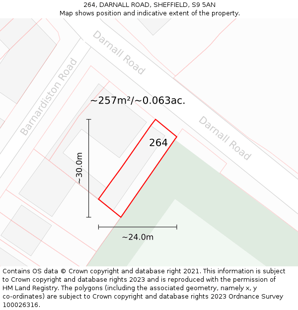 264, DARNALL ROAD, SHEFFIELD, S9 5AN: Plot and title map