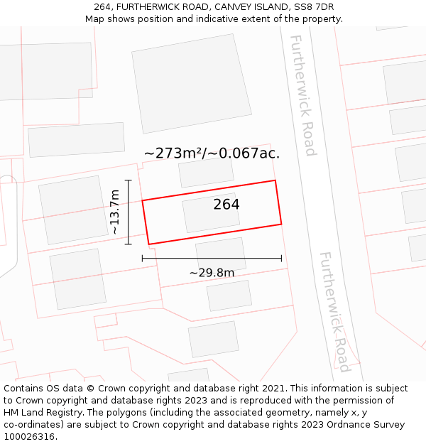 264, FURTHERWICK ROAD, CANVEY ISLAND, SS8 7DR: Plot and title map