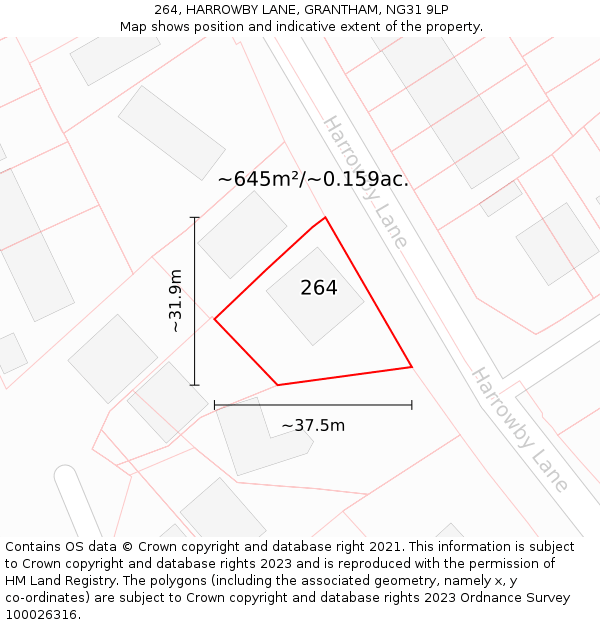 264, HARROWBY LANE, GRANTHAM, NG31 9LP: Plot and title map