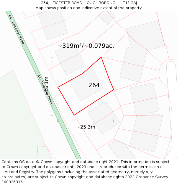 264, LEICESTER ROAD, LOUGHBOROUGH, LE11 2AJ: Plot and title map