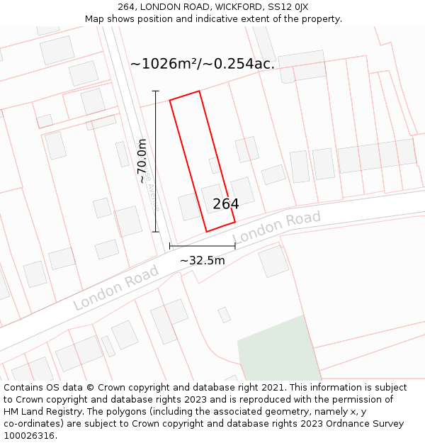 264, LONDON ROAD, WICKFORD, SS12 0JX: Plot and title map