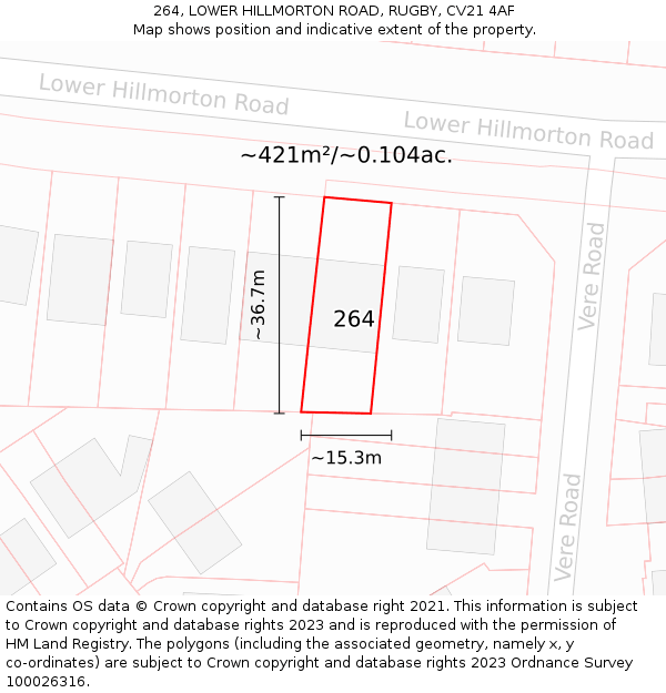 264, LOWER HILLMORTON ROAD, RUGBY, CV21 4AF: Plot and title map