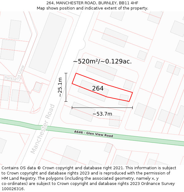 264, MANCHESTER ROAD, BURNLEY, BB11 4HF: Plot and title map