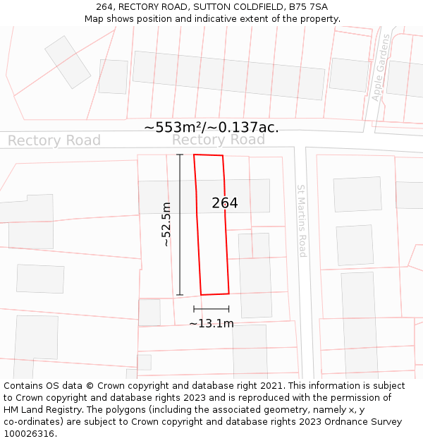 264, RECTORY ROAD, SUTTON COLDFIELD, B75 7SA: Plot and title map