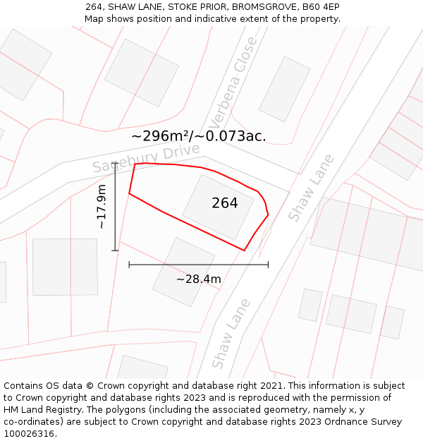 264, SHAW LANE, STOKE PRIOR, BROMSGROVE, B60 4EP: Plot and title map