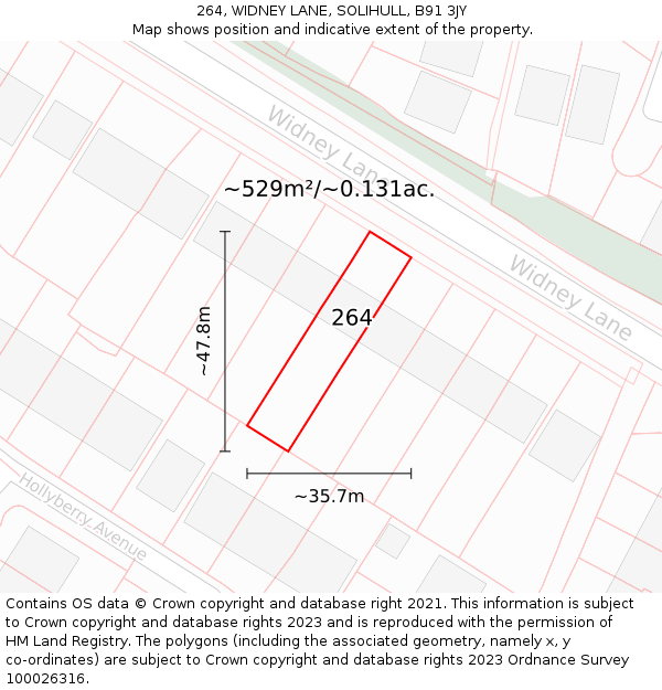 264, WIDNEY LANE, SOLIHULL, B91 3JY: Plot and title map