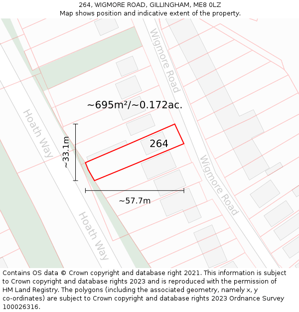 264, WIGMORE ROAD, GILLINGHAM, ME8 0LZ: Plot and title map